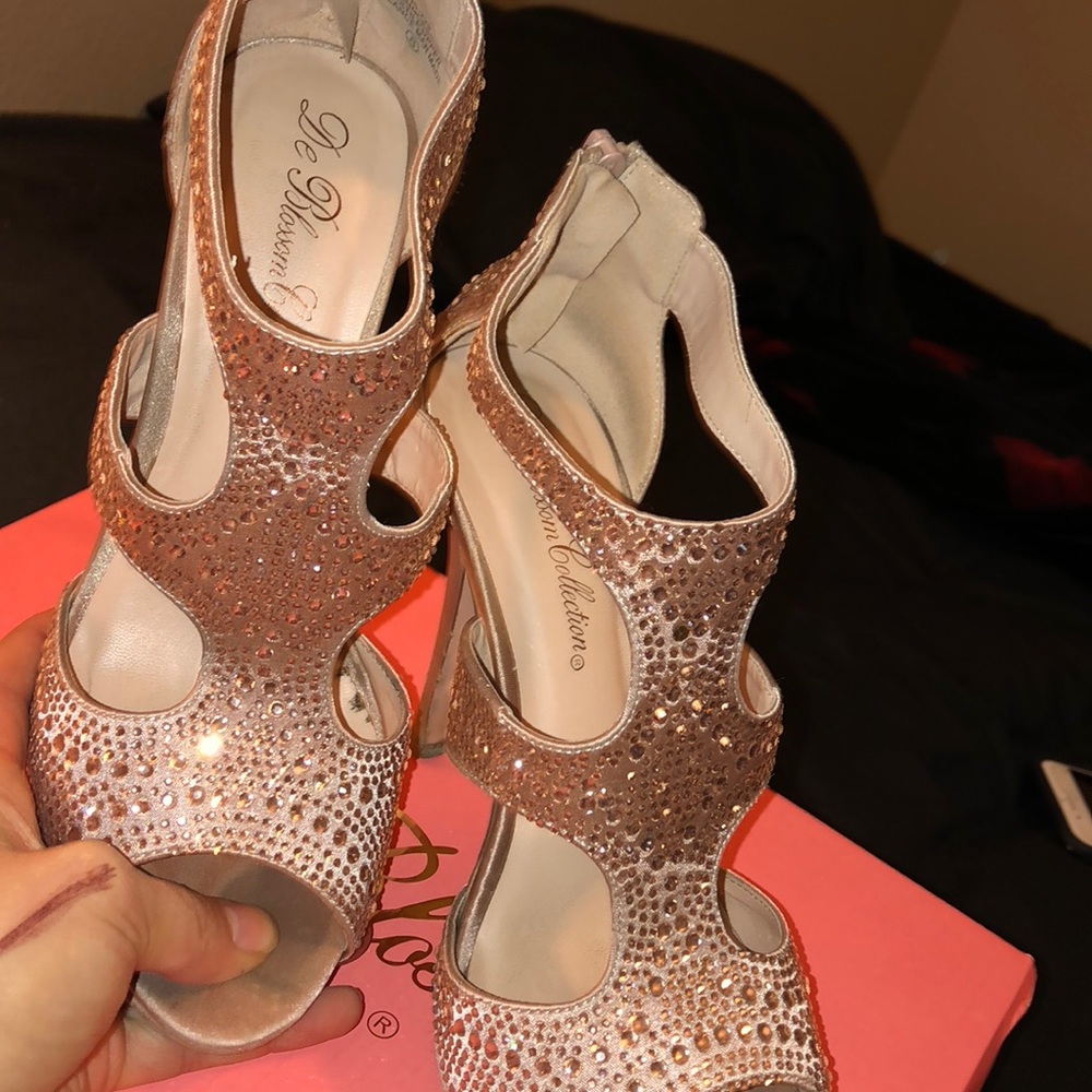 Rose Gold Rhinestone covered heels.